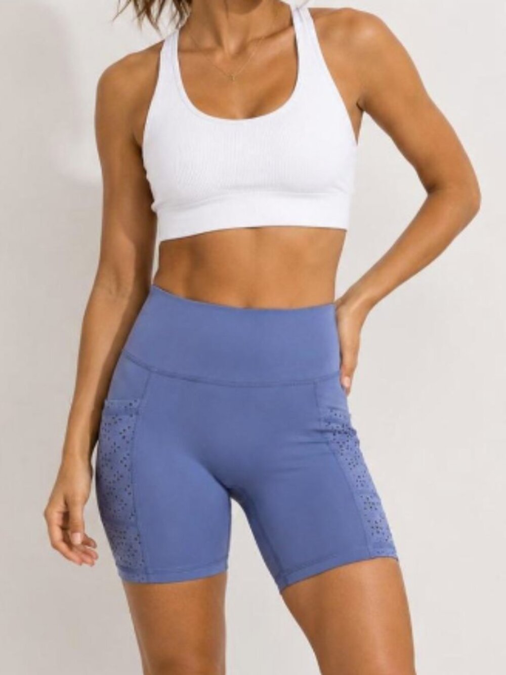 Aerie High-Waist Blue Women’s Biker Shorts w/ Embroidered Side Pockets - Size L